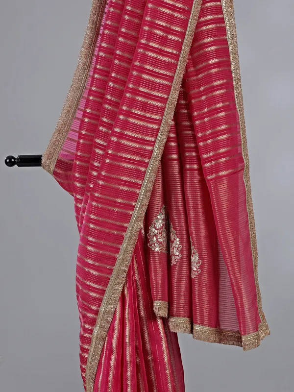 Rani organza saree with ready made blouse