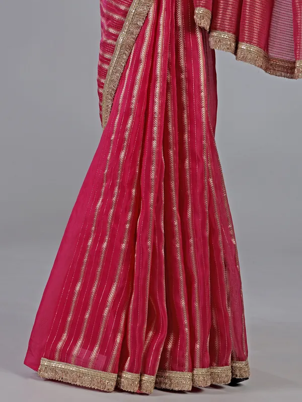 Rani organza saree with ready made blouse
