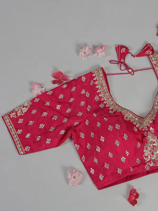Rani organza saree with ready made blouse