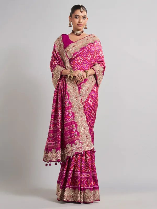 Rani patola silk saree with heavy zari work for weddings
