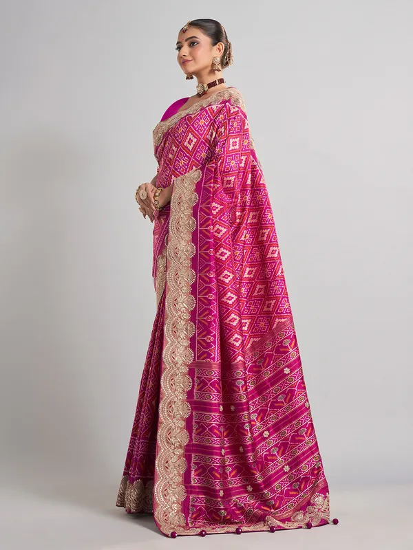 Rani patola silk saree with heavy zari work for weddings