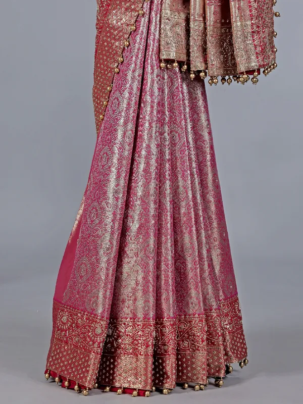 Rani pink and red kanjivaram silk saree