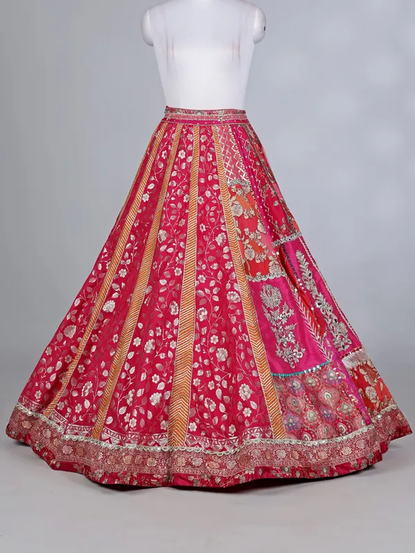 Rani pink banarasi silk boat neck lehenga choli