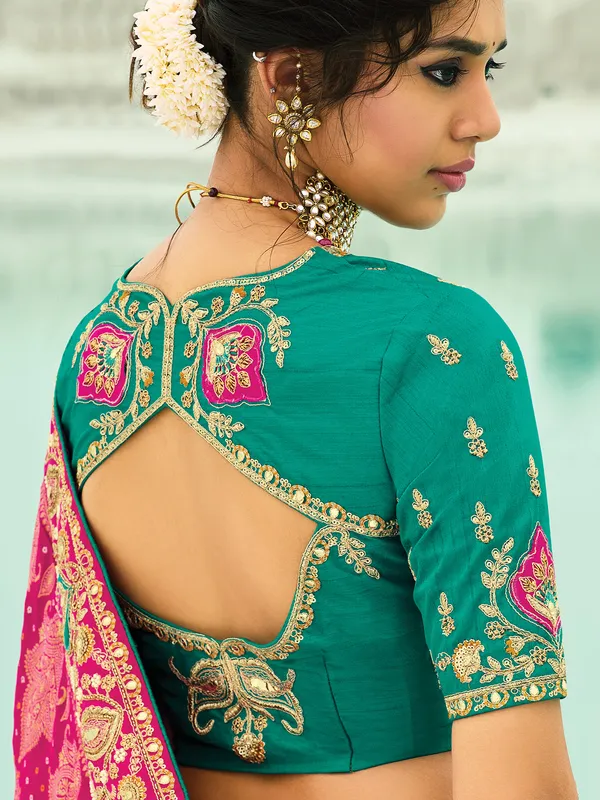 Rani pink bandhej georgette saree