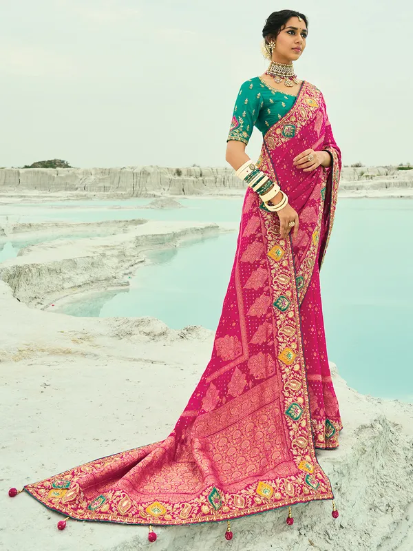 Rani pink bandhej georgette saree