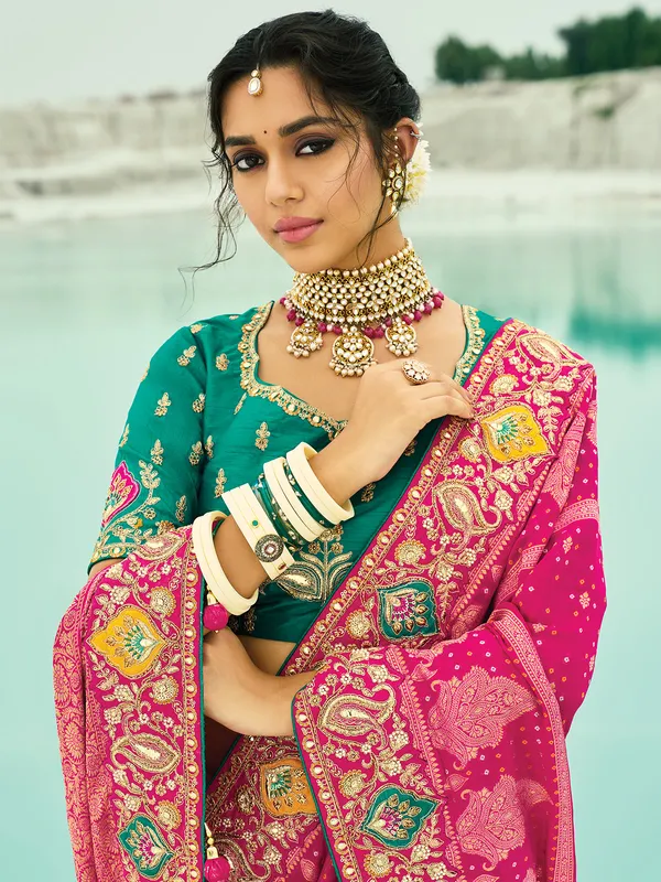Rani pink bandhej georgette saree