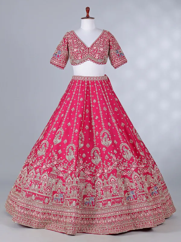 Rani pink bridal lehenga choli in raw silk