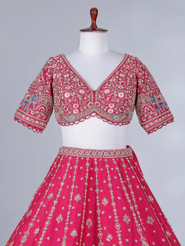 Rani pink bridal lehenga choli in raw silk