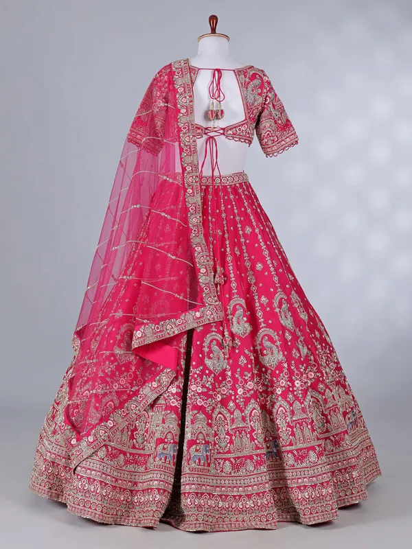 Rani pink bridal lehenga choli in raw silk