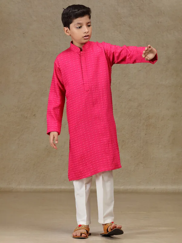 Rani pink cotton silk kurta set