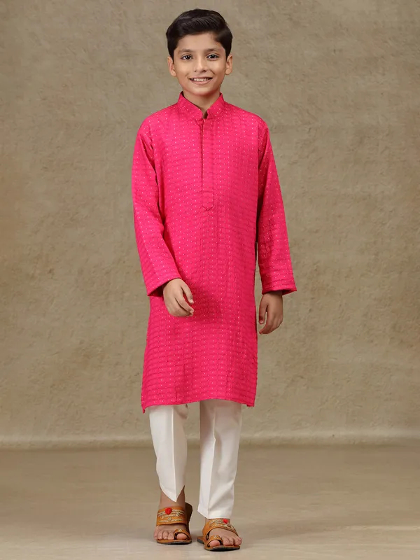 Rani pink cotton silk kurta set