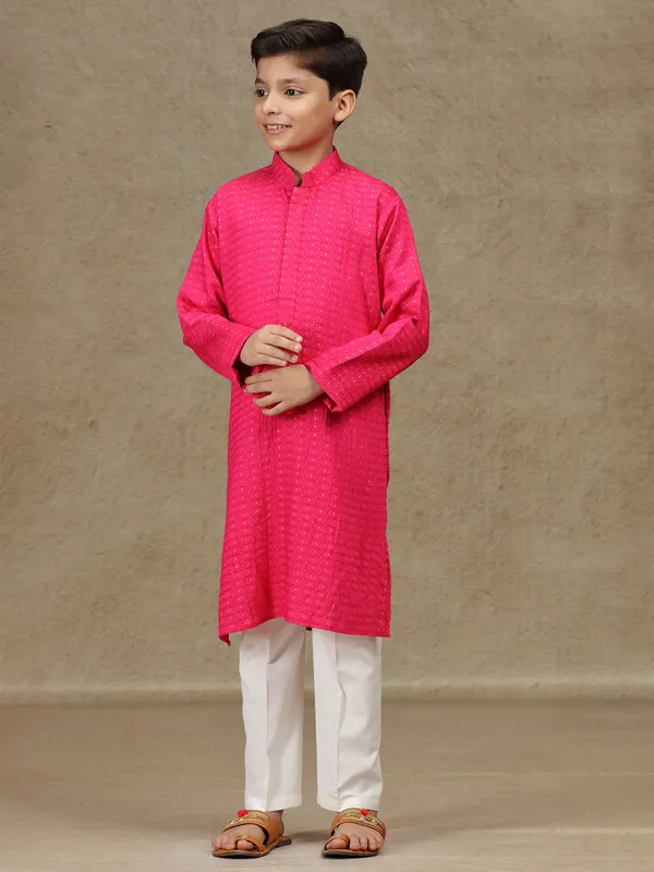 Rani pink cotton silk kurta set