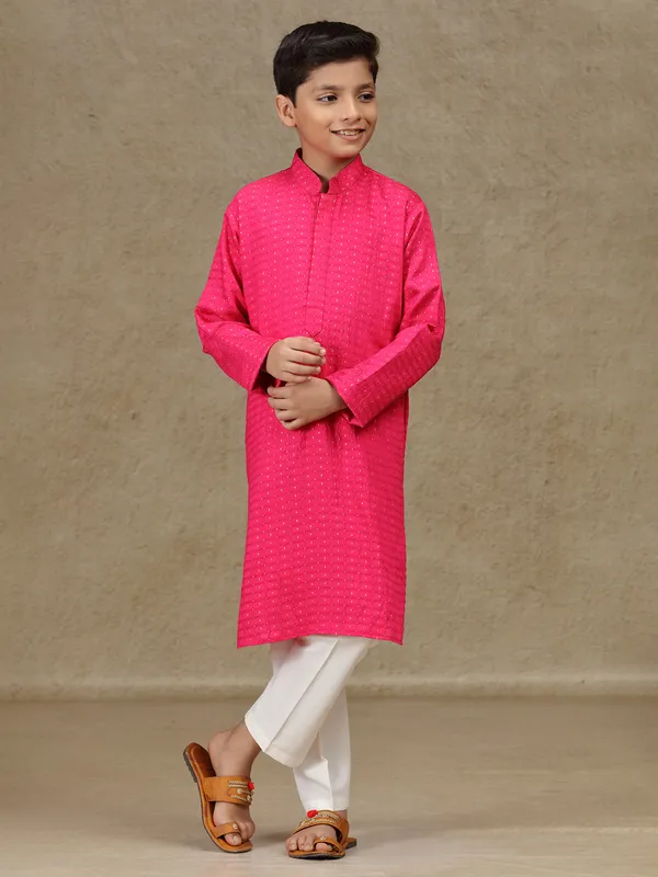Rani pink cotton silk kurta set