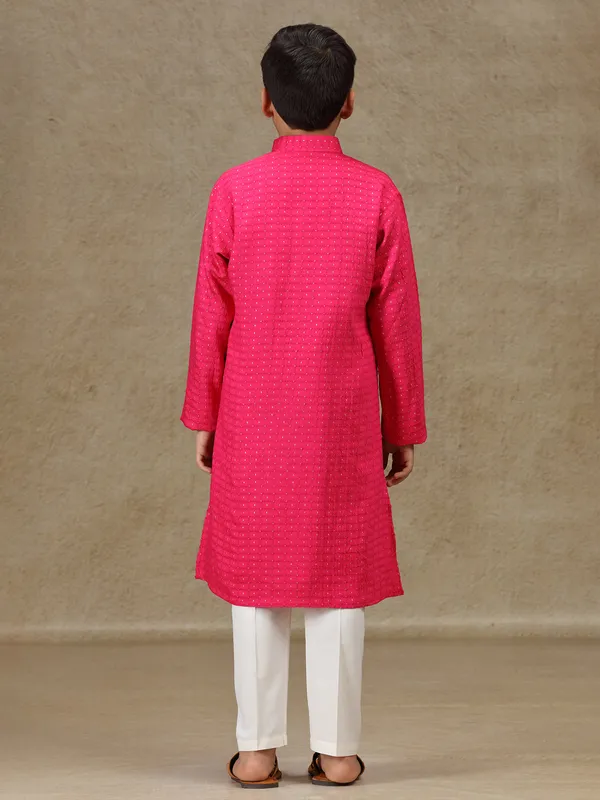 Rani pink cotton silk kurta set