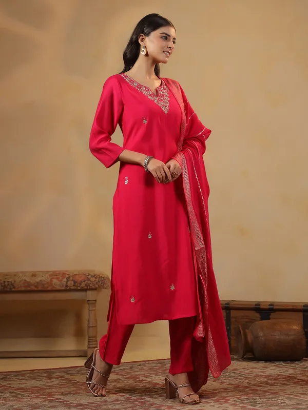 Rani pink cotton silk kurti set for festival wear
