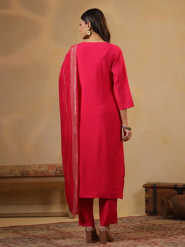 Rani pink cotton silk kurti set for festival wear