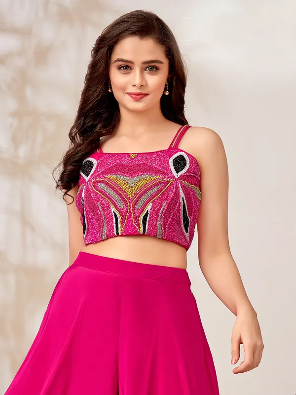 Rani pink crepe palazzo salwar suit