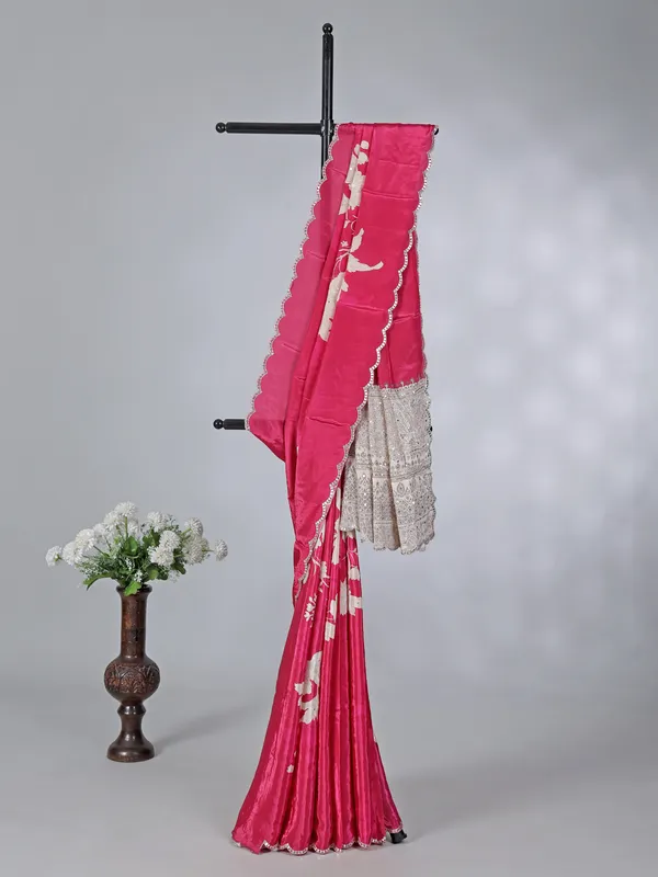 Rani pink crepe silk festive saree
