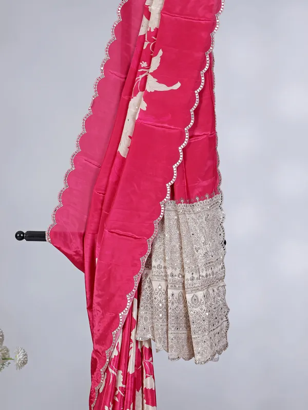 Rani pink crepe silk festive saree
