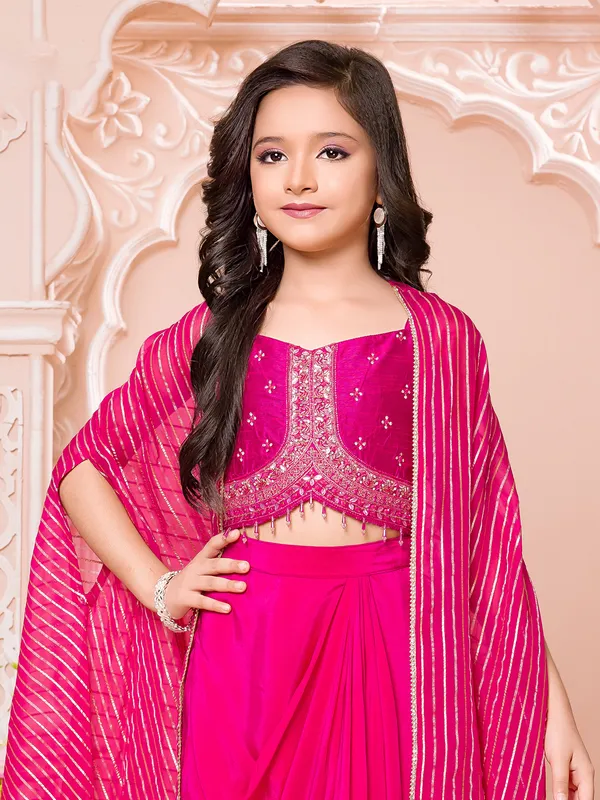 Rani pink designer satin silk indo western suit