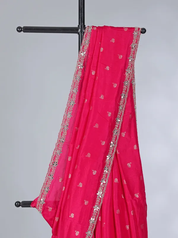 Rani pink dola silk saree with cutdana work