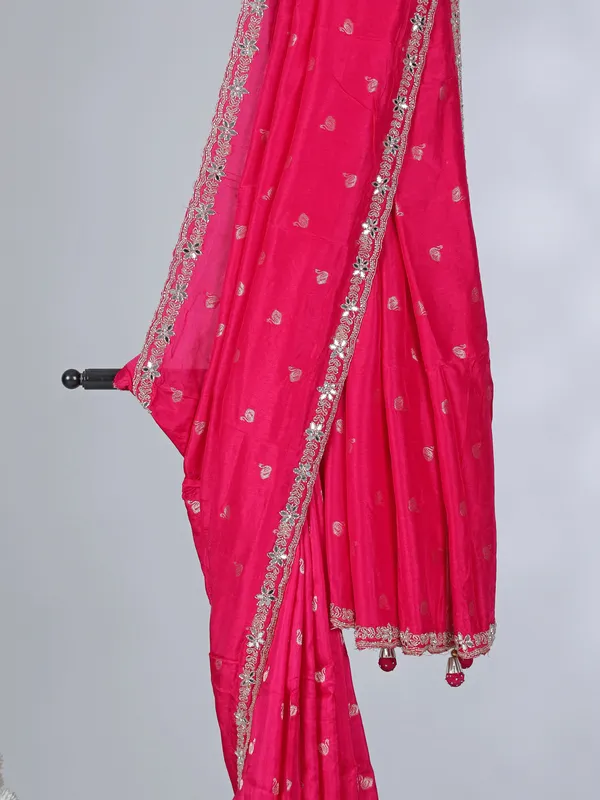 Rani pink dola silk saree with cutdana work