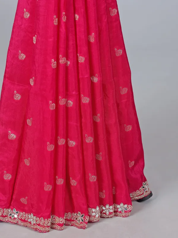 Rani pink dola silk saree with cutdana work