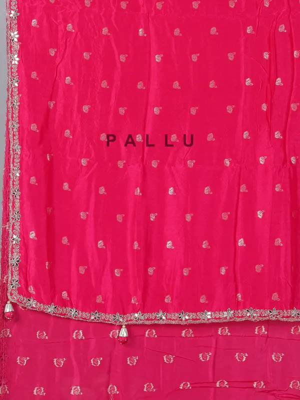 Rani pink dola silk saree with cutdana work