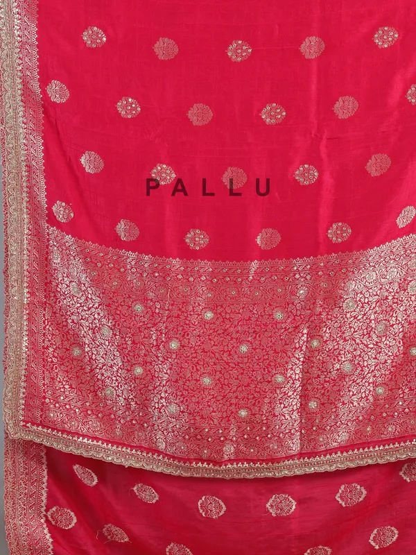 Rani pink dola silk saree with heavily embellished blouse