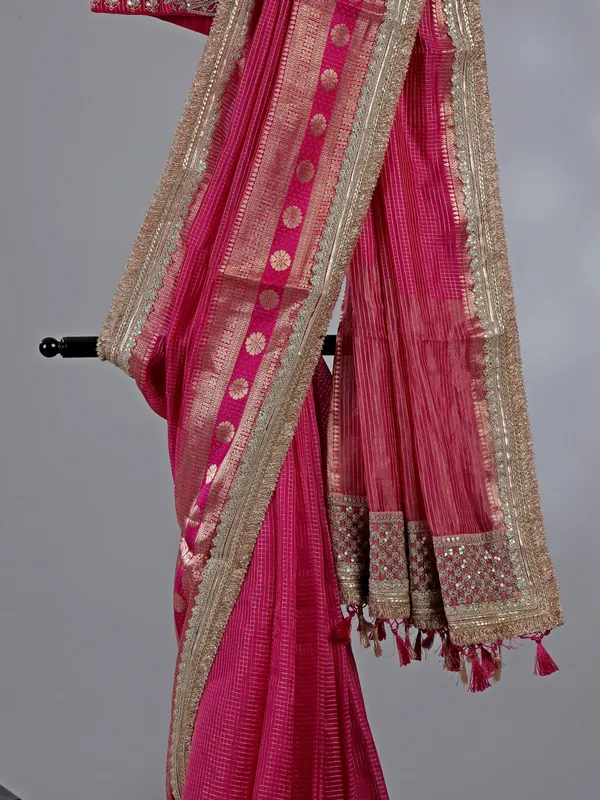 Rani pink dola silk saree with zari touch