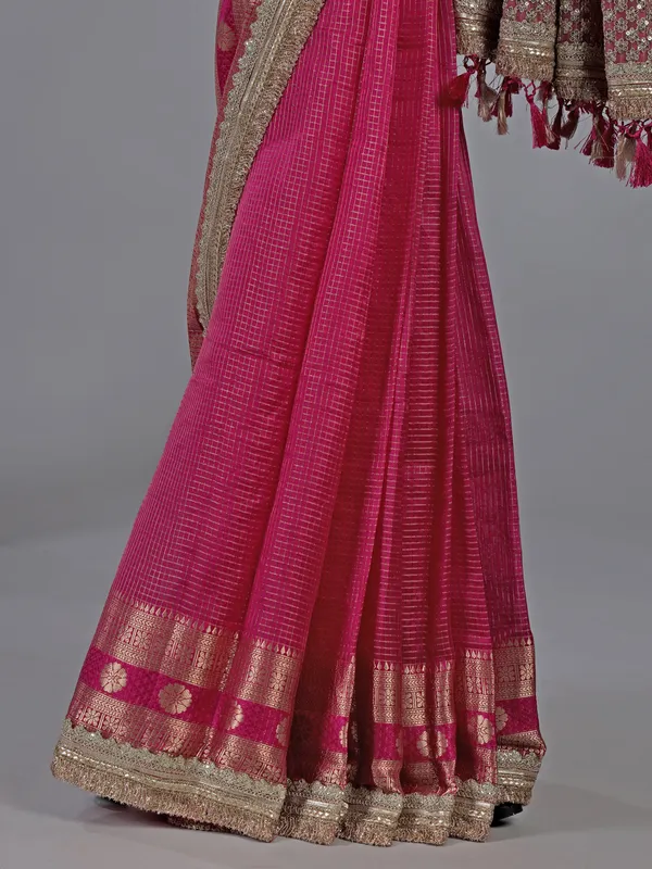 Rani pink dola silk saree with zari touch
