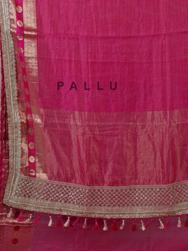 Rani pink dola silk saree with zari touch