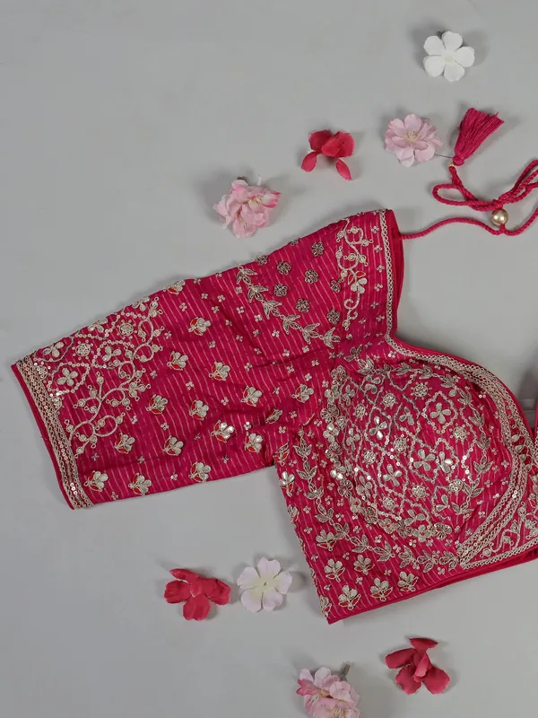 Rani pink dola silk saree with zari touch
