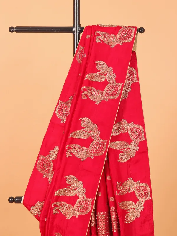 Rani pink dola zari weaving silk saree