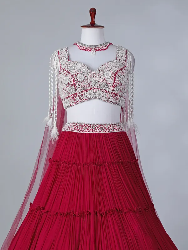 Rani pink georgette designer lehenga choli with dupatta