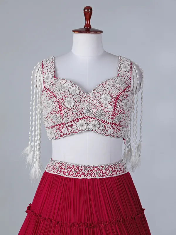 Rani pink georgette designer lehenga choli with dupatta