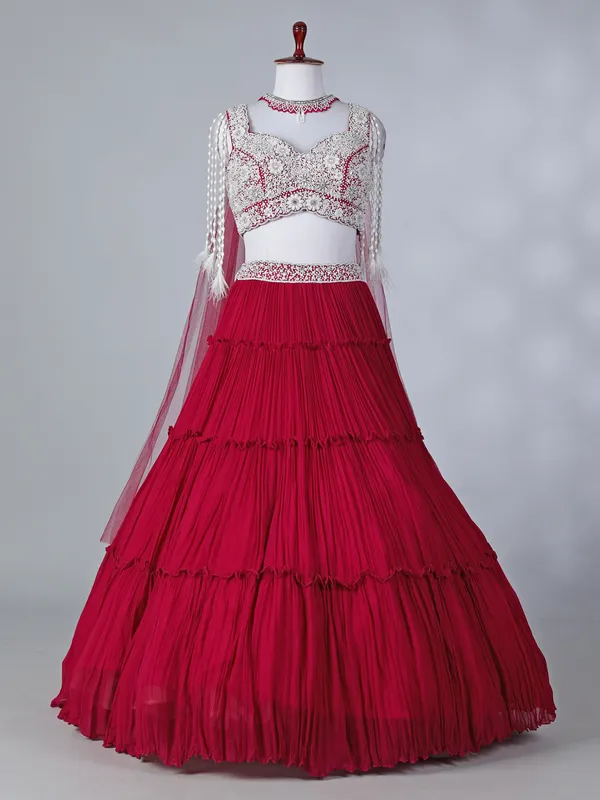 Rani pink georgette designer lehenga choli with dupatta