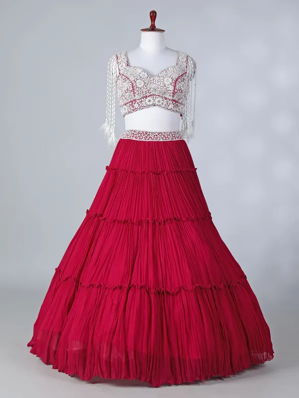 Rani pink georgette designer lehenga choli with dupatta