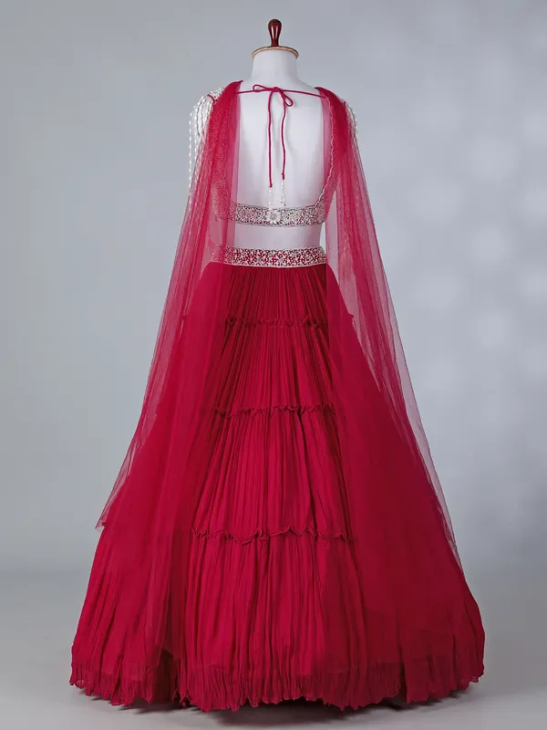 Rani pink georgette designer lehenga choli with dupatta
