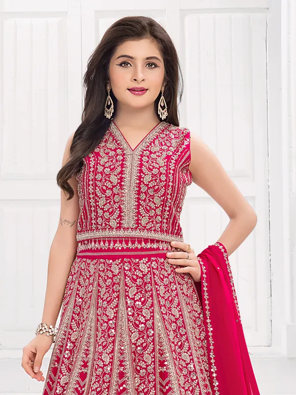 Rani pink georgette lehenga choli with thread work