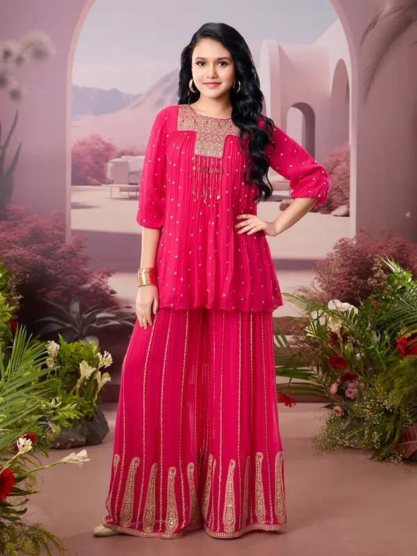 Rani pink georgette palazzo designer salwar suit