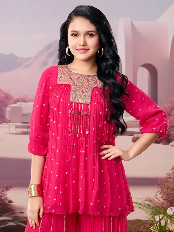 Rani pink georgette palazzo designer salwar suit
