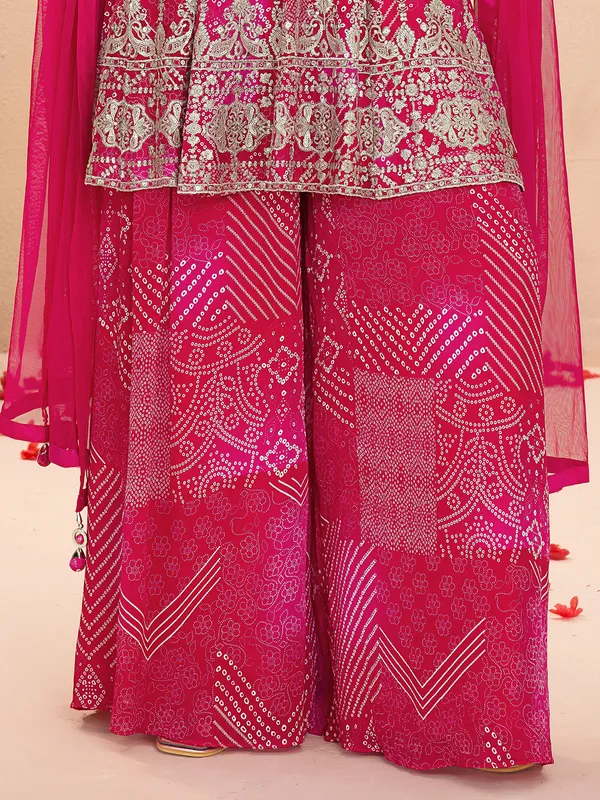 Rani pink georgette palazzo suit with aabla work