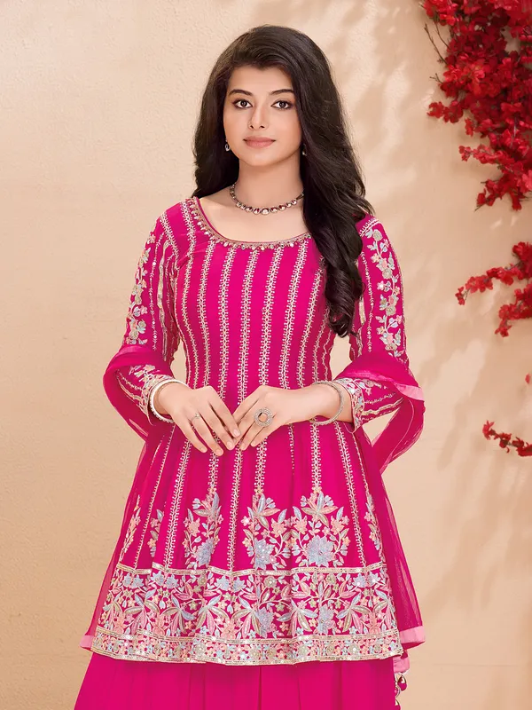 Rani pink georgette palazzo suit with dupatta