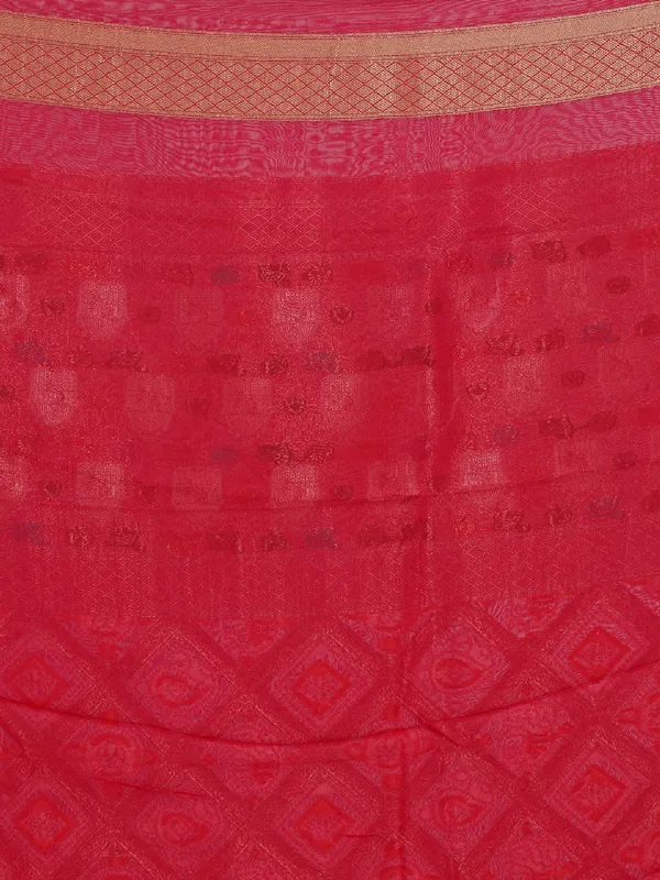 Rani pink georgette saree with colorfull motifs and Print