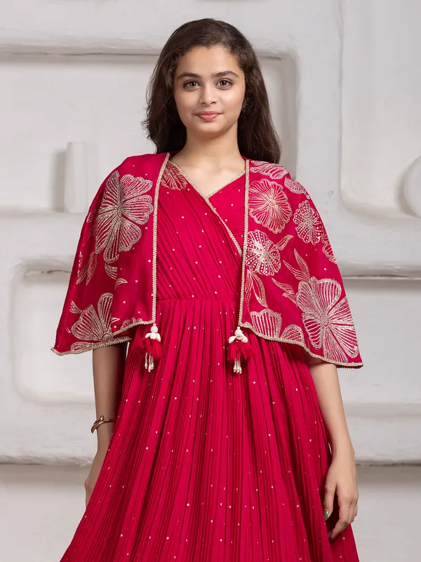 Rani pink georgette with jacket gown