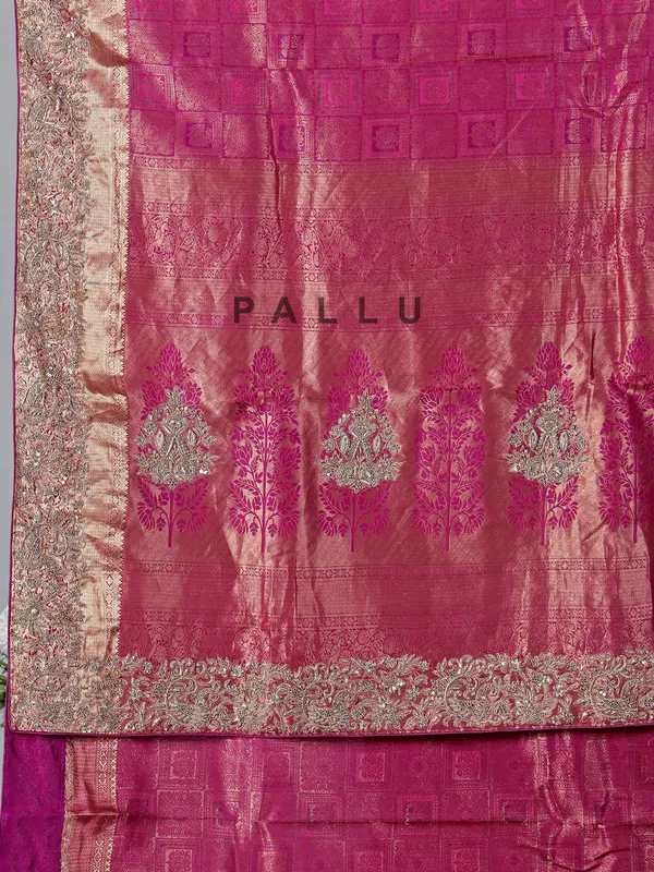 Rani pink heavy tissue silk saree for wedding