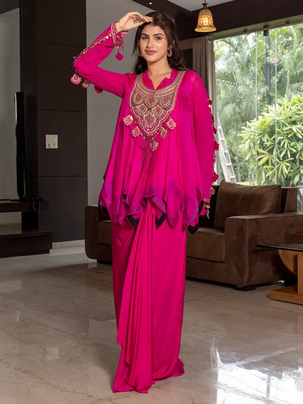 Rani pink indowestern suit in crepe