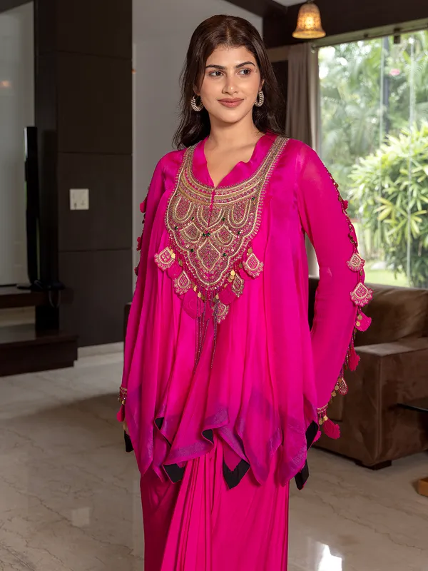 Rani pink indowestern suit in crepe