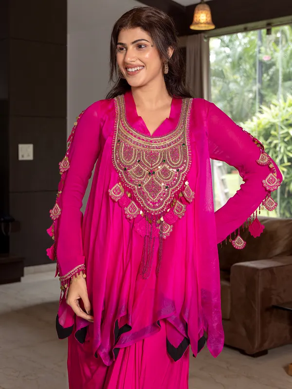 Rani pink indowestern suit in crepe